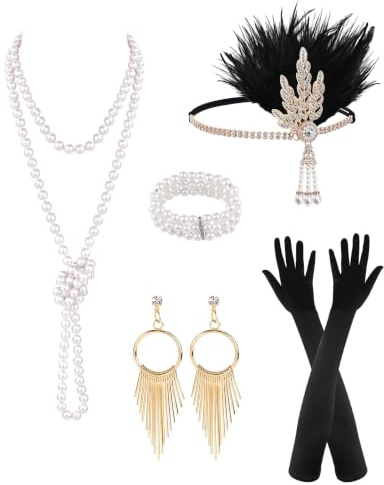 PLULON 6-teiliges 1920er-Jahre-Accessoires für Damen, Great Gatsby Flapper-Kleid-Accessoires, modisches Roaring-20s-Kostüm für Damen