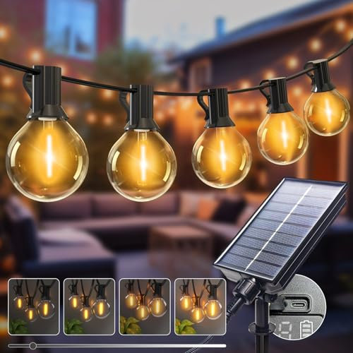 kolpop Lichterkette Außen Solar, 15M 8 Modi G40 Dimmbar Glühbirnen Solar Lichterkette Aussen Wetterfest, Wasserdicht Solarlichterkette für Balkon Garten Outdoor Terrasse Vorzelt, Warmweiß