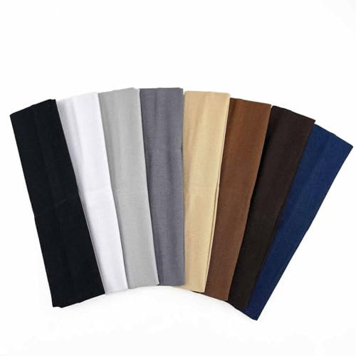 Diademas Hombre Mujer,8 Piezas Headband Diadema Deportiva Elástica Cintas Pelo Antideslizante ala Ancha,Cinta Pelo Deporte Cinta Sudor Cabeza de Paño para Ciclismo Deportes Yoga Correr 19,5 x 5 cm