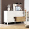 Merax Aparador blanco de alto brillo, mueble moderno para TV con 2 puertas, 2 cajones y compartimento abierto, armario auxiliar multiusos para salón, comedor, pasillo, diseño sin asas, 130 cm