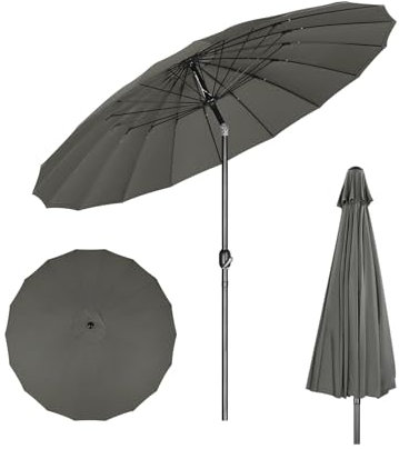 WOLTU Sombrilla de Jardín Grande, Ø257 cm, Sombrilla Playa con Manivela, Parasol de Exteriores con 18 Varillas Resistentes, Cortavientos, para Terraza, Patio, Piscina, Gris Oscuro