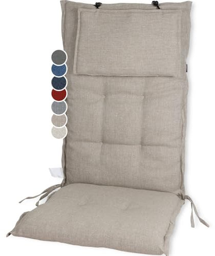 slaaviinoo Gartenstuhlauflagen Hochlehner (120x50x6cm) Sitzkissen Outdoor– wasserabweisender Stoff & UV-500h lichtecht – Mit abnehmbarem Kopfpolster – WüstenSandgelb für Gartenmöbel/Klappstühle