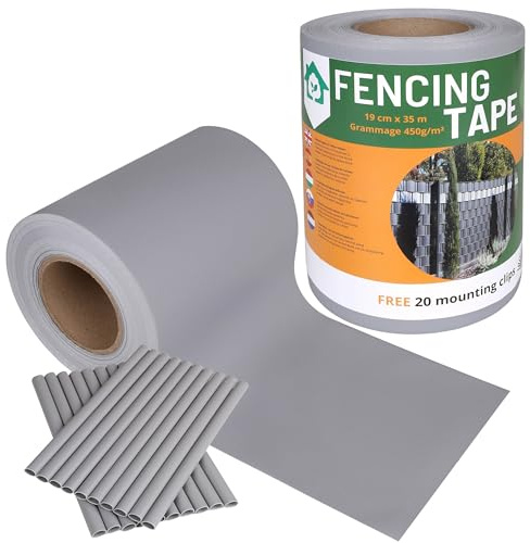 Bellushortus.eu Sichtschutzstreifen, Sichtschutz, Zaunfolie 35 m inkl. 20 Befestigungsclips 450g/m2, Windschutz, Doppelstabmatten für Gartenzaun (19 cm, Grau)