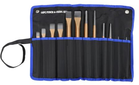 28-teiliges Stemmeisen-Set, bestehend aus Vierkant, Kegelstift, Flachstift, Zentrierstift und Kaltmeißel für Holzarbeiten, Maurerarbeiten, Zement, Wandmeißel, Schweißschlacke (mit Leinentasche)