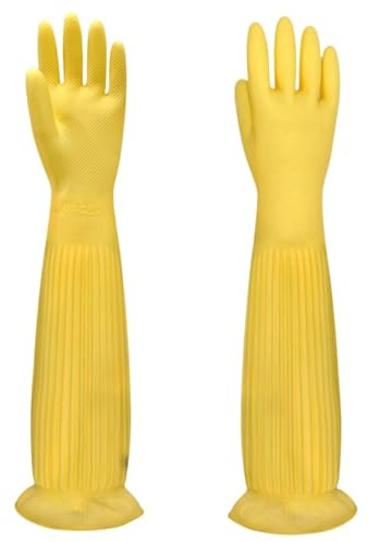 MIN-XL Haushalts-Reinigungshandschuhe, geeignet für Küche, Kleidung, Geschirrspülen, Autowäsche, Innen- und Außenbereich, Tierpflege usw. (55 cm, Gelb, M)