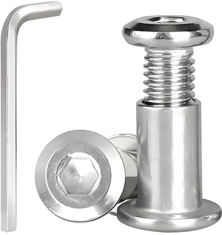 12 Pack M6 Cupboard Joining Bolts with Allen Wrench, Stainless Steel Furniture Connecting Screws and Bolts, Binding Bolt for Kitchen Cabinet Cupboard Indoor Outdoor Connectors