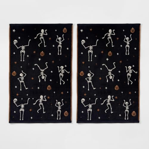 Odyssey Collection Luxury Pack of 2 Halloween Hand Towels 50 x 80cm – Super Soft, Absorbent, Quick Drying 100% Cotton Halloween Tea Towels, Spooky Home Halloween Decor, Plush 500GSM (Skeletons)