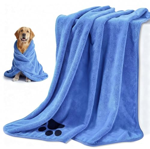 Blanlody 2 Stück Hundehandtuch Extra Saugfähig, 140 x 70 cm (Blau, L)