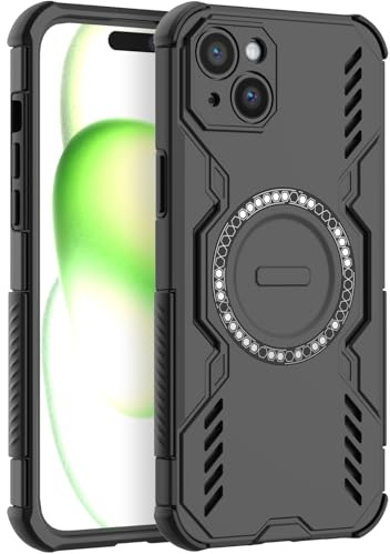 LVVFEI Case for iPhone 14 Plus/iPhone 15 Plus 6.7 Magnetic Case with Shockproof, Ventilation Hole Design Magnetic Ring Slim Protective Case - Black
