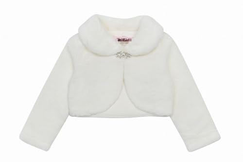 Gum & Berries Girls Ivory Faux Fur Bolero Jacket Long Sleeve with Clasp Hook Ages 3–13