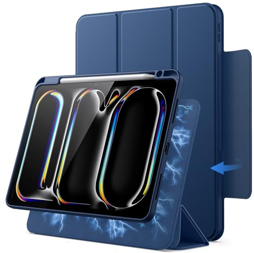 JETech Funda Magnética Desmontable para iPad Pro 11 M5/M4, Marino | Para 2025/2024 Modelo, Carcasa Cubierta Giratoria con Soporte para Pencil, Soporte Vertical/Horizontal, Pantalla Elevada
