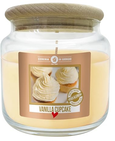Cereria Di Giorgio - Candela in Giara di Vetro Profumata alla Vaniglia Cupcake - Fragranza Senza Allergeni - Diametro 10 cm Altezza 11 cm - Durata 80 Ore