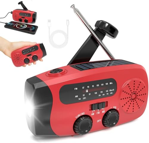 Notfall Kurbelradio mit AM/FM/WB,2000mAh Solar Handkurbel Radio,Tragbares Wetter Überleben mit LED-Taschenlampe SOS für Outdoor Wandern, Camping