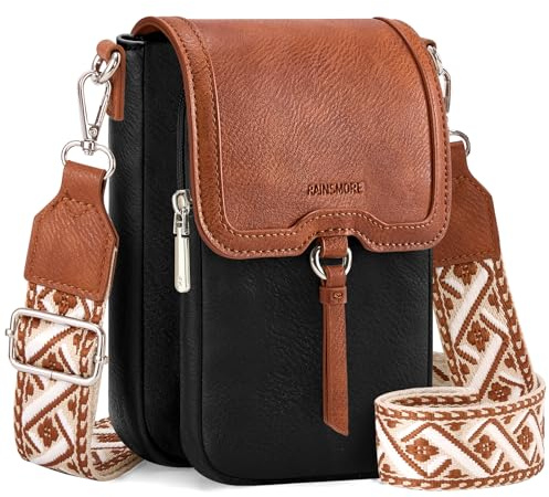 RAINSMORE Sac Bandoulière Femme Cuir Petit Sac a Main Femmes Bandoulieres Sacs à Main Portés Épaule Imperméable Sacoche Femmes Téléphone avec Bretelles Réglables Noir et Marron