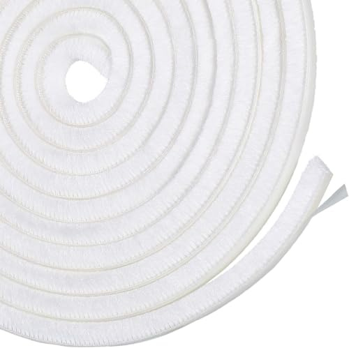 Draft Excluder for Doors, Draught Excluder for Windows, 9 mm(W) x 5mm(T) x 10 Meters(L) Self-Adhesive Brush Seal Strip Air Stopper for Door, Window, White