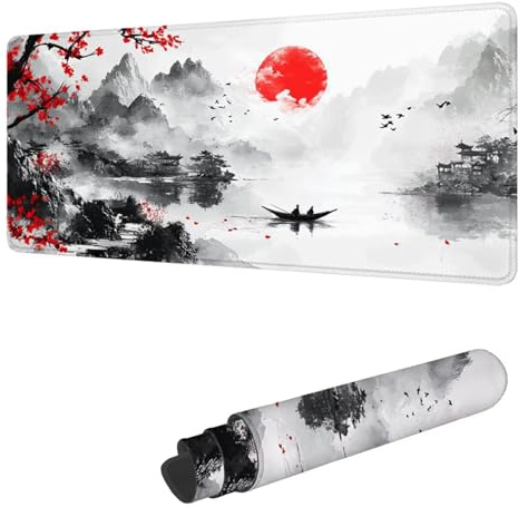 Tapis de Souris de Jeu Lac Tapis Souris XXL 500 x 250 mm, sous Main Bureau Paysage Mouse Pad avec Base en Caoutchouc antidérapante Étanch à Bords Cousus, pour Travail, Jeux, Bureau, Maison H-5051