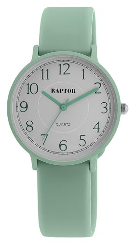 Raptor Damen Armbanduhr Analog in Grün, Gesamtlänge 23.5 cm, Silikonarmband – 3 ATM