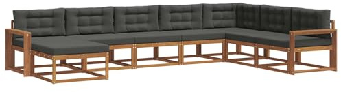 vidaXL Outdoor-Sofagarnitur mit Kissen 8 pcs Natur und Anthrazit, Akazienholz Outdoor Sofa Set, modernes Ecksofa, langlebige Gartenmöbel, Terrassensitz, Lounge für den Hinterhof, Latten-Rücken-Design