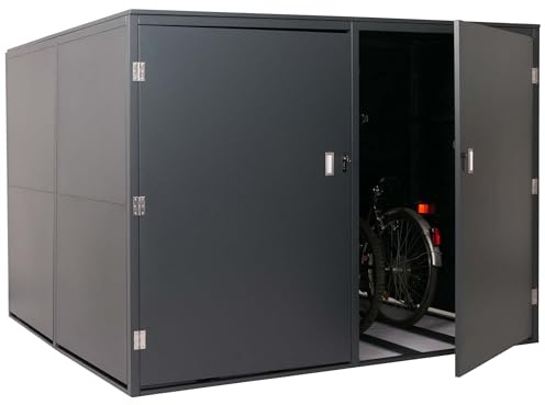 Mendler 4er-Fahrradgarage HWC-L56cAM 160x222x208cm - anthrazit | abschließbar, Metall, Gerätehaus, Fahrradbox, mit Ablage