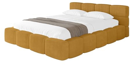 ALTDECOR Polsterbett mit Bettkasten und Lattenrost, Bett mit Kopfteil, Boxbett ohne Matratze, Doppelbett mit Stauraum - NATA-v1 140x200 Senfgelb