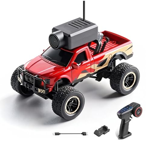 Cryfokt Mini-RC-Auto, 2,4 GHz 4WD FPV-Offroad-Fahrzeug mit Fernsteuerung, HD-Kamera, Gyroskop und LED-Beleuchtung – App-gesteuert; Geschenk für und Erwachsene (Rot)