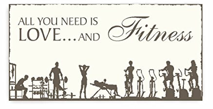 SCHILD Dekoschild « All you need is LOVE and FITNESS » Holzschild Türschild Dekoration Kraftsport Fitnessstudio