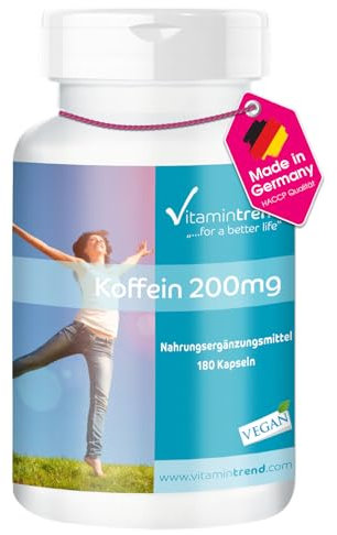 Caféine 200mg - Végan - Boite de 180 gélules - ! POUR 6 MOIS ! - | Vitamintrend®
