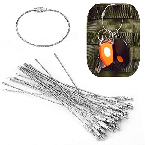 Schlüsselring Groß,Draht Schlüsselanhänger,20Pcs Edelstahl Draht Schlüsselanhänger Kabel Seil Schlüsselring Loops mit Schraubensicherung für hängende Gepäckanhänger oder ID-Tags