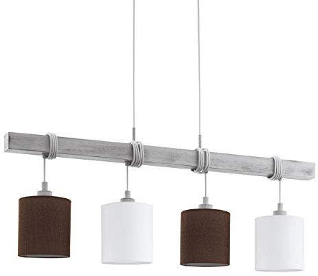 EGLO Pendelleuchte Townshend 2, 4 flammige Hängelampe Vintage, Hängeleuchte Holz, Stahl in Weiß-Patina und Textil, Leinen in Weiß, Braun, Esstischlampe, Wohnzimmerlampe hängend mit E27 Fassung