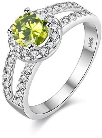 Uloveido Mujer Chapado en ORO Blanco Laboratorio de Corte Redondo Creado Peridoto Verde Anillos de Novia Vástago dividido Agosto Anillo de Piedra de nacimiento Regalo de San Valentín J510