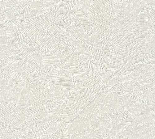 A.S. Création Vliestapete Linen Style Tapete mit Blätter Muster 10,05 m x 0,53 m grau weiß Made in Germany 366331 36633-1