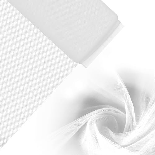 Handi Stitch Breite Tüll Stoff Rolle Weiß – 137 cm Breit x 18 m Lang - Tüllstoff Weiss Polyester Tüll Meterware für Geburtstag, Party Tüll, Geschenk Tüll, Hochzeit, Tutu Rock, Deko, Nähen, Bastel Tüll