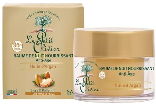LE PETIT OLIVIER - Baume de Nuit Nourrissante Anti-Âge - Huile d'Argan - Lisse & Raffermit - Tous Types De Peaux - 95% D'Origine Naturelle - Sans Silicone - Fabriqué en France - 50 ml