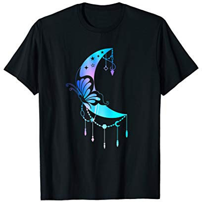 Spiritueller Halbmond Schmetterling Mandala Yoga T-Shirt