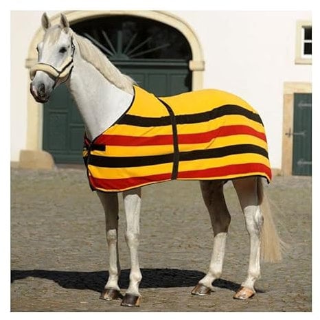 Kavalkade Fleece-Abschwitzdecke 'Newmarket' - Schwarz-rot-gold - Polyester - Wurfdecke - Decke - Unisex - Pferd - Winter