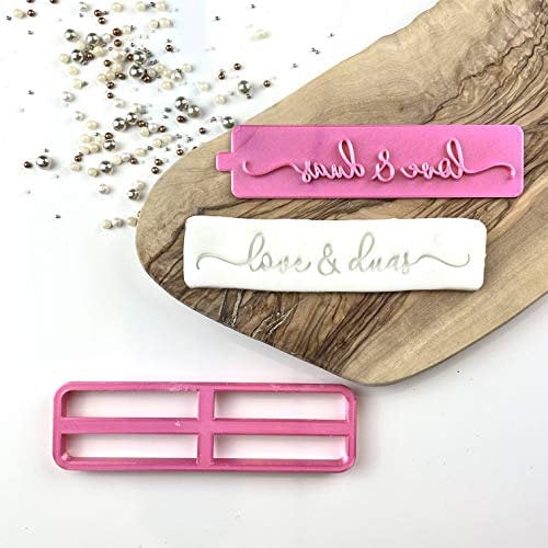 LissieLou Love and Duas in Verity Font Eid Ramadan Icing Fondant Cookie Cutter and Stamp - Light Pink