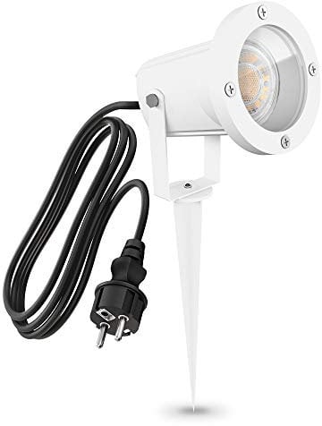 linovum CARI Erdspießleuchte für Außen in weiß mit Fassung für 1x GU10 - Gartenlampe mit Strom IP65 mit 2 Meter Schuko Kabel