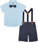 mintgreen Baby Jungen Anzüge, Kleinkind Solide Hemd Hose Sommer Geburtstag Passen Kleidungsset mit Straps, Blau, 2-3 Jahre, 100