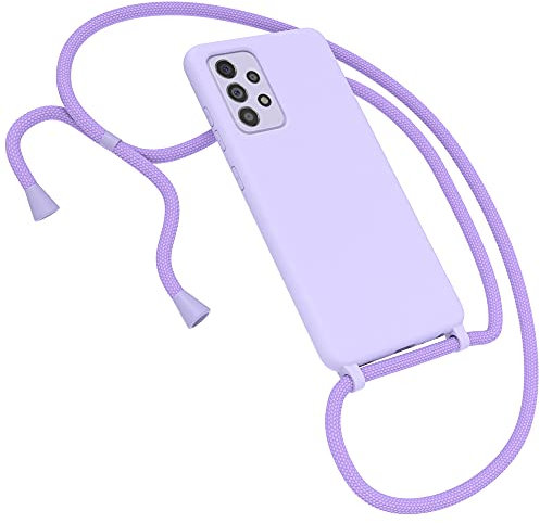 EAZY CASE Premium Silikon Handykette kompatibel mit Samsung Galaxy A52 / A52 (5G) / A52s (5G) Handyhülle mit Umhängeband, Handykordel mit Schutzhülle, Silikonhülle, Hülle mit Band, Kette, Lila