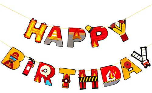 Oblique Unique® Happy Birthday Girlande Banner mit Feuerwehr Motiven 2,3m für Kindergeburtstag von Jungen Geburtstag Party Feier Deko für Jungs Junge