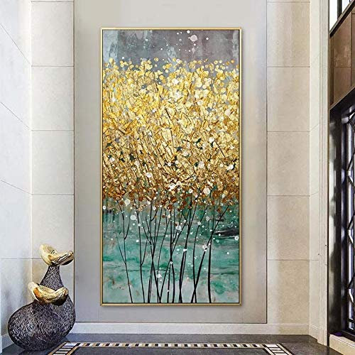 Abstraktes goldenes Leinwandbild, große Größe, grünes Gold, Poster, modernes Luxus-Wandbild für Wohnzimmer, Heimdekoration, 40 x 80 cm (16 x 31 Zoll), rahmenlos