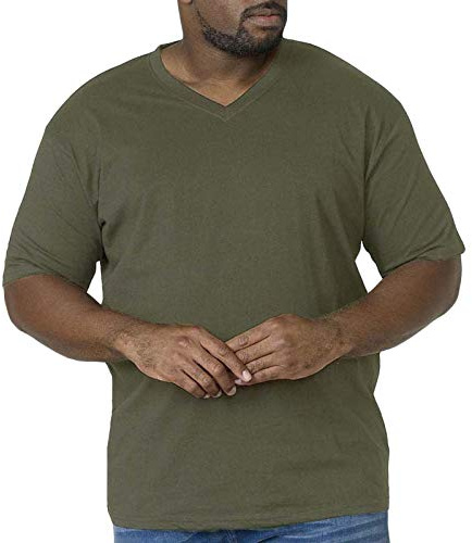 D555 Duke Mens Kingsize V Neck Plain Cotton T-Shirt Ribbed Cotton Khaki 7XL (Signature)