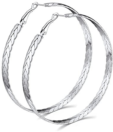 Bestyle Pendientes Aro de Trigo Diámetro 80mm Acero Inoxidable Pendientes de Aro Trigo de Moda Clásico Pendientes con Círculo de Trigo Plateado Joyería Punk