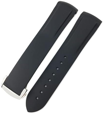 GC Guan Chao Armband aus gebogenem Ende, Gummi, Silikon, passend für Omega Seamaster Planet Ocean Speedmaster Diver 300 m Aqua Terra 150, wasserdichtes Taucherarmband (20 mm, reines Schwarz)