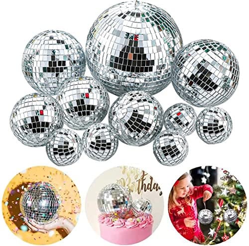 Morofme Discokugel Ball 11 Stück, Silber Hängekugel, Spiegelkugel Discokugeln, Mehrere Größen für mehrere Szenarien, für Weihnachtsbaum Hochzeit Geburtstagsfeier Dekoration Lichteffekt