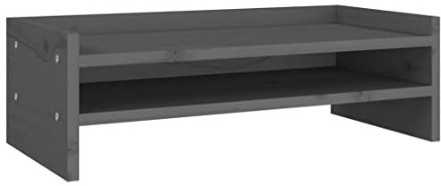 vidaXL Support de Moniteur Rehausseur d'Ecran Support pour Ordinateur Portable Bureau Maison Intérieur Gris 50x24x16 cm Bois de Pin Solide