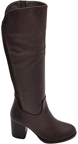 Malu Shoes Stivali donna alto punta tonda marrone gambale aderente elasticizzato alto al ginocchio tacco 5 plateau moda zip curvy (38 EU)