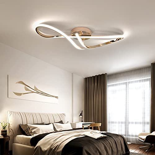 Deckenlampe LED Deckenleuchte Wohnzimmer Dimmbare Deckenlampe Moderne Wohnzimmerlampe Mit Fernbedienung Schlafzimmer Kronleuchter Schlafzimmer Esszimmer Küche Beleuchtung (golden, L68cm)