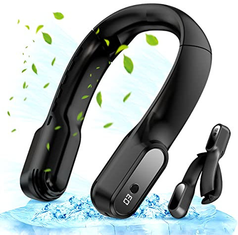 Neck Fan,Portable Foldable Neck Fan Bladeless Mini Fan with 360°Airflow,4000mAh Mini Cooling Fan,USB Rechargeable Personal Neck Fan with 3 Speeds Adjustable for Outdoor Indoor Sports(Black)