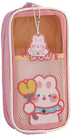 Étui à Crayons Kawaii, étui à Crayons Portable Mignon étui à Crayons Portable pour Filles Clair Grande capacité Pochette à Crayons Fournitures Scolaires pour Adolescentes (rose)